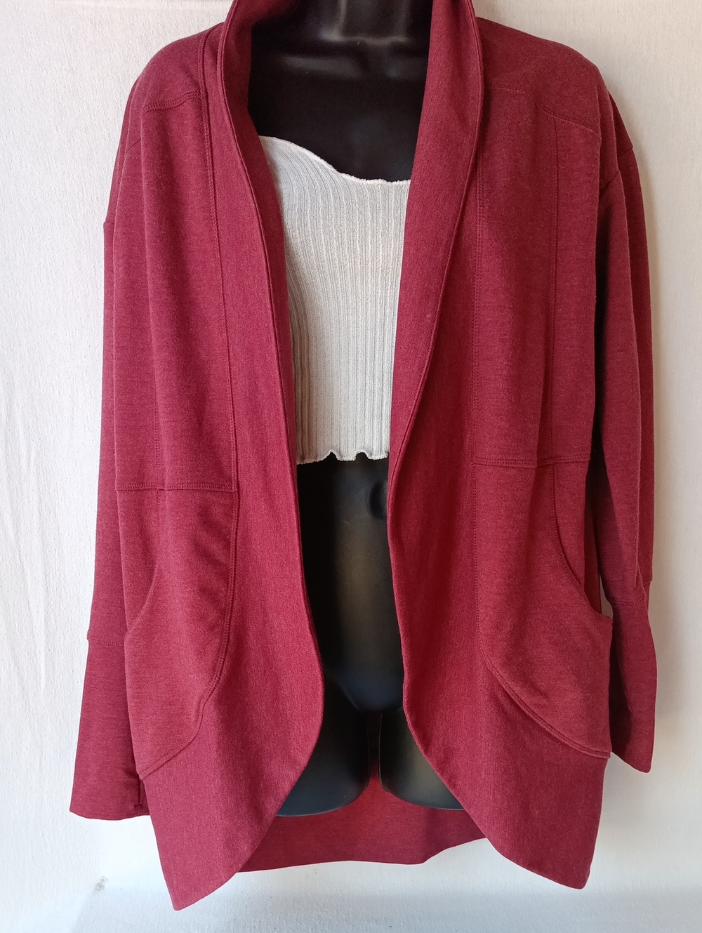 Eddie Bauer Open-Front Cardigan Sweater Burgundy W Large Infinity Heart Graphic